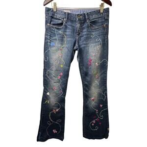 30/10R Gap Sexy Boot Jeans Embroidered Floral Denim Boho Y2K Unique Upcycled 00s